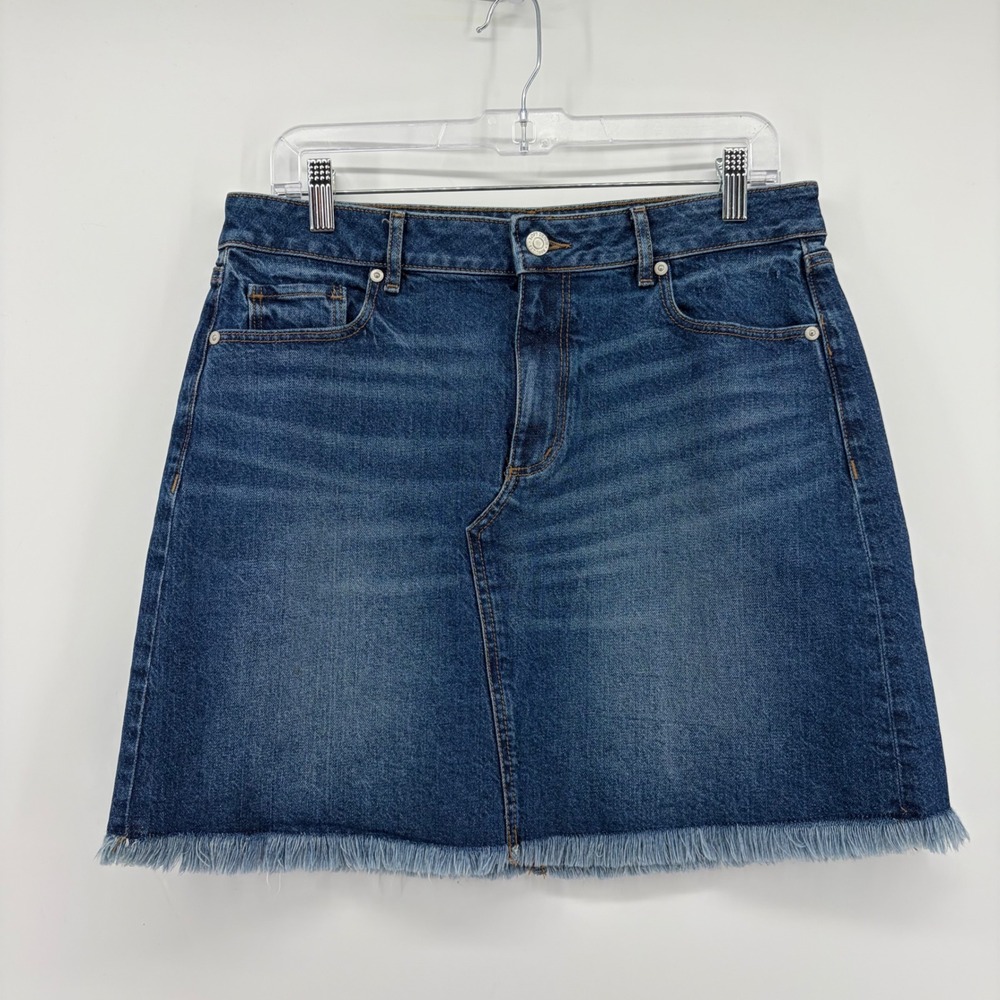 Loft Womens 8‎ Blue Denim Mini Skirt Raw Fringe Hem Medium Wash 5-Pocket